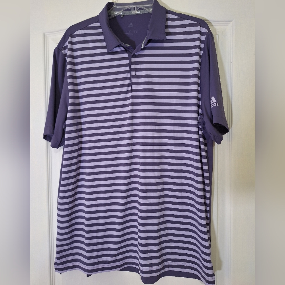 Adidas Short Sleeve Purple Striped Shirt Short Sleeve Mens Size Large